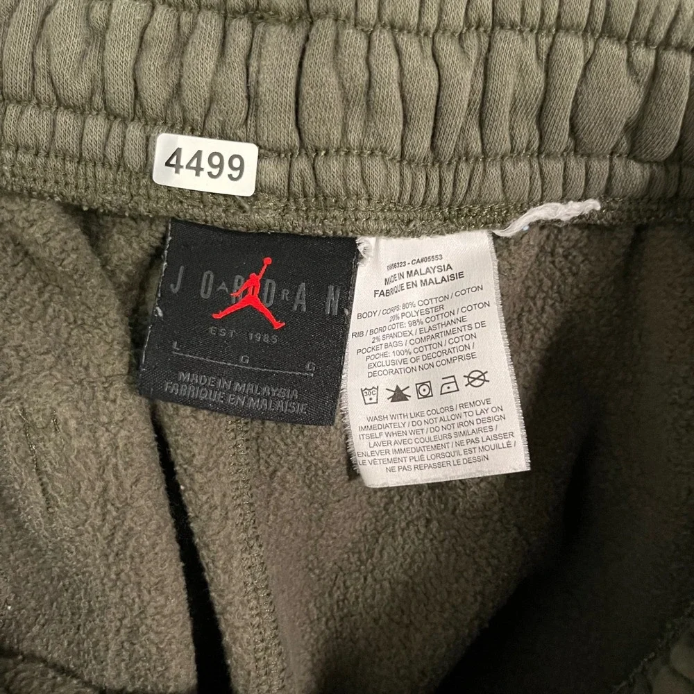 Jordan Mens Fleece Jogger Sweatpants Olive Green Graphic Jumpman Size L